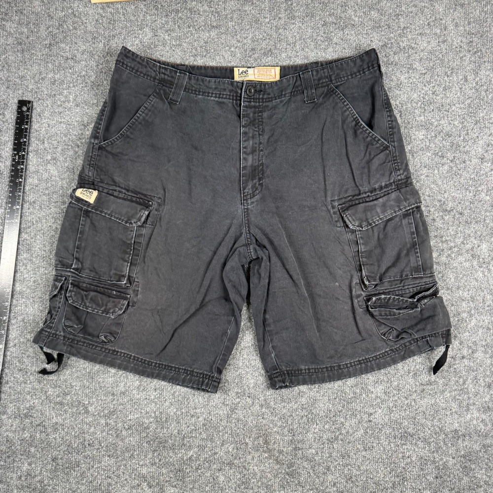 Lee Cargo Shorts Mens Size 36 Black Heavy Cotton Twill Relaxed Fit Dungarees